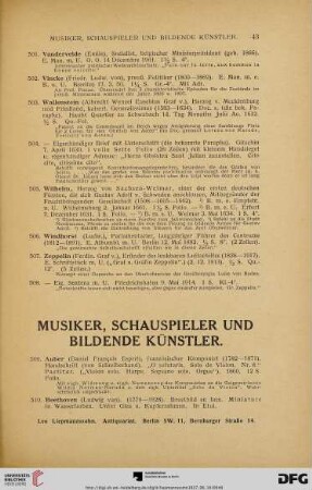 Musiker, Schauspieler und bildende Künstler (Nr. 509-684)
