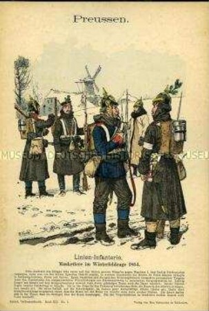 Uniformdarstellung, Musketiere der Linien-Infanterie, Königreich Preußen, 1864.