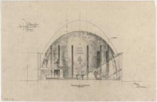 Gsaenger, Gustav; Kassel (Hessen); Kreuzkirche, Wiederaufbau - Wiederaufbau, Unterkellerung im Kirchenraum, aufgefüllt (Querschnitt)
