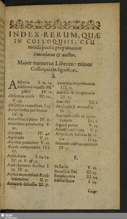 Index Rerum, Quae In Colloquiis, Ceu mensa pueris proponuntur Emendatus & auctus