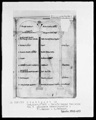 Necrologium Zwiefaltense — Gerahmte Nekrologseite, Folio 5recto