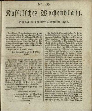 No. 95, Sonnabend den 27sten November 1813