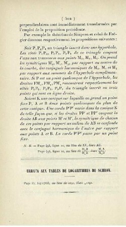 Errata aux tables de logarithmes de Schrön.
