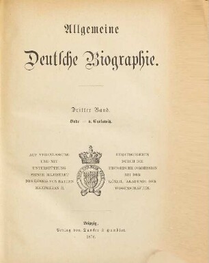 Allgemeine deutsche Biographie. 3, Bode - v. Carlowitz