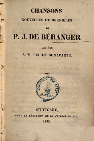 Chansons nouvelles & dernières de P. J. de Béranger