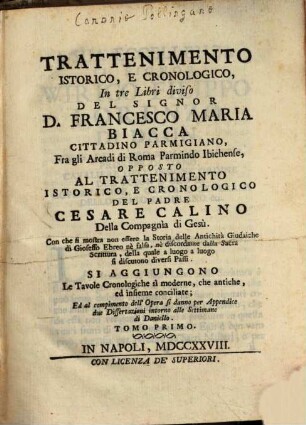 Trattenimento Istorico, E Cronologico : In tre Libri diviso, 1