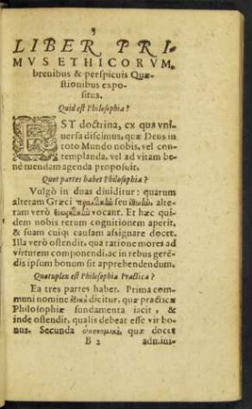 Liber Primus Ethicorum, brevibus & perspicuis Quaestionibus expositus.