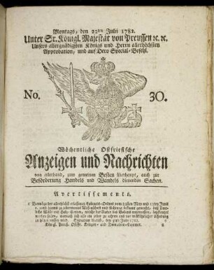 No. 30. Montags, den 22ten Julii 1782