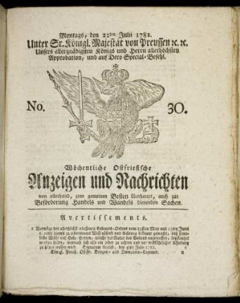 No. 30. Montags, den 22ten Julii 1782