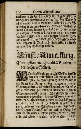 Fünffte Anmerkkung. Einer gehauenen Haubt-Wunden an der rechten Seiten.