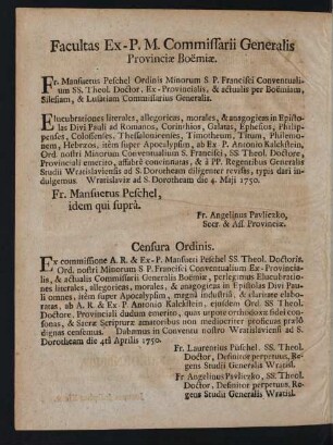 Facultas Ex-P. M. Commissarii Generalis Provinciae Boemiae