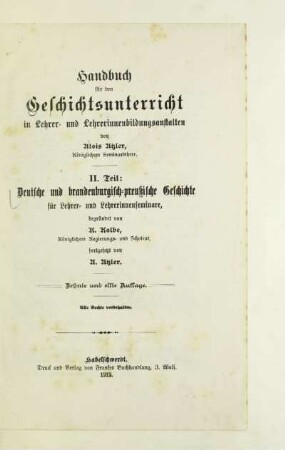 Teil 2: Deutsche und brandenburgisch-preußische Geschichte für Lehrer- und Lehrerinnenseminare