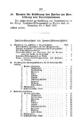 Inhalts-Verzeichnis des Januar-Februar-Heftes