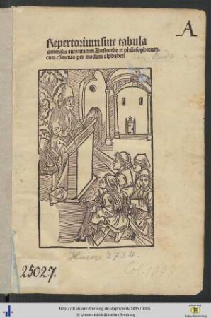 Repertorium siue tabula generalis autoritatum Arestotelis et philosophorum. cum co[m]mento per modum alphabeti