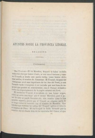 Apuntes sobre la provincia litoral de Loreto. - [Continuación.]
