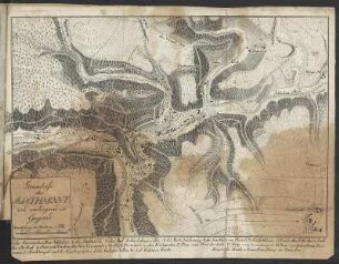 Grundriss der Stadt Tharant und umliegenden Gegend. Karte 17,0 x 21,8 cm (Blattgröße), Maßstab von 500 Schritt zu 1 1/2 Elle. Aus: Lang, Carl: Beschreibung des Plauenschen Grundes, des Badeorts Tharant und seiner Umgebungen. Dresden, 1812. Dresden: SLUB Hist.Sax.H.1692