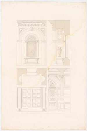 Werke der höheren Baukunst, Darmstadt 1860. Museum, Leipzig: Vestibül: Grundriss, Decke, Fenster, Tür, Nische
