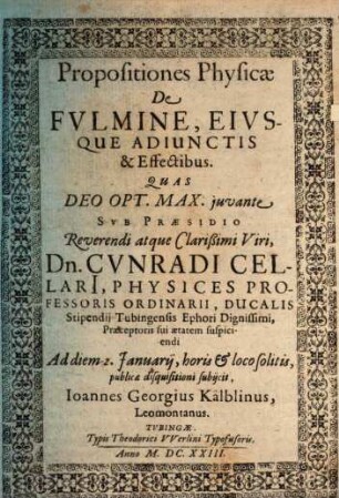 Propositiones physicae de fulmine, eiusque adiunctis & effectibus