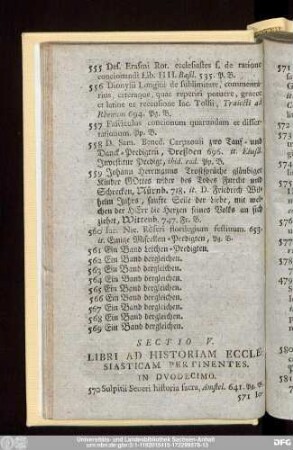 Sectio V. Libri Ad Historiam Ecclesiasticam Pertinentes.