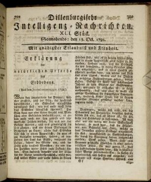 XLI. Stück. Sonnabends: den 13. Oct. 1792.