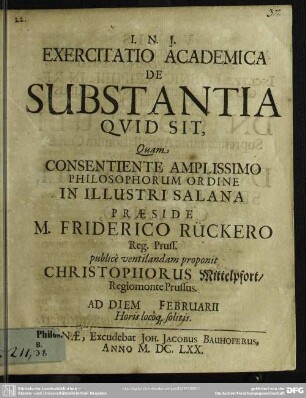 Exercitatio academica de substantia quid sit