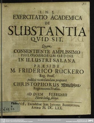 Exercitatio academica de substantia quid sit