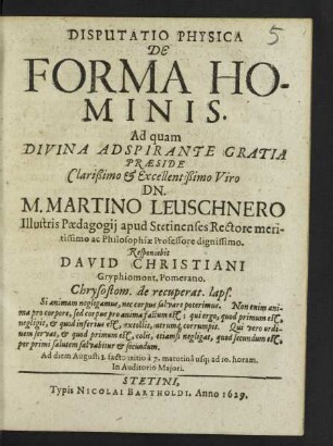 Disputatio Physica De Forma Hominis
