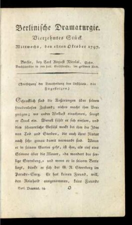Vierzehntes Stück. Mittwochs, den 18ten Oktober 1797