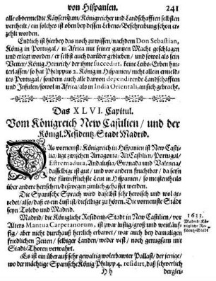 Das XLVI. Capitul. Vom Königreich New Castilien, und der Königl. Residenz-Stadt Madrid.