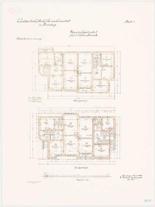 Landwirtschaftliche Versuchsanstalt, Bromberg Doppelwohngebäude II für 2 Höhere Beamte: Grundriss Erdgeschoss Obergeschoss 1:100