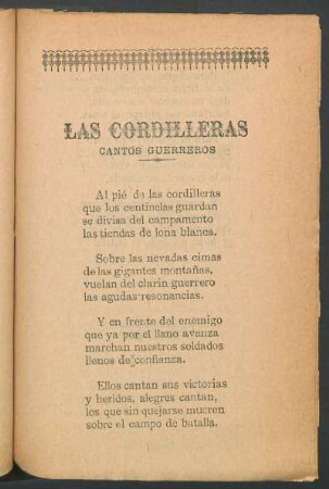 Las cordilleras : Cantos guerreros