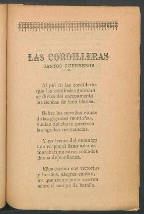 Las cordilleras : Cantos guerreros