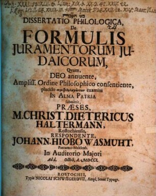 Diss. philol. de formulis iuramentorum Iudaicorum