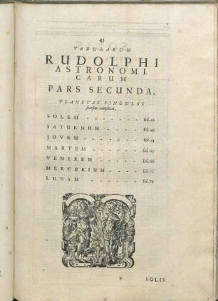 Tabularum Rudolphi Astronomicarum Pars Secunda, Planetas Singulos seorsim complexa