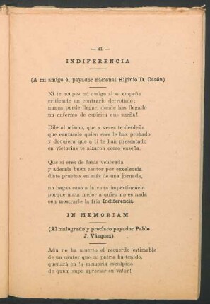 Indiferencia : (A mi amigo el payador nacional Higinio D. Cazón)