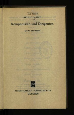 Komponisten und Dirigenten : Essays über Musik