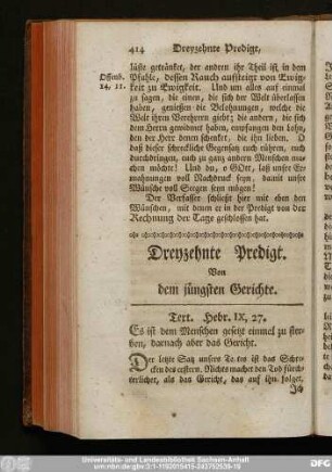 Dreyzehnte Predigt. Von dem jüngsten Gerichte.