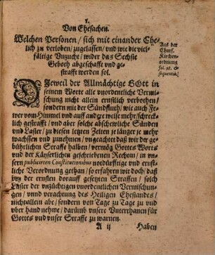 Ehe-Ordnung : wie dieselbe ... öffentlch von den Cantzeln des Jahrs zweymal abgelesen, und gehalten werden sol