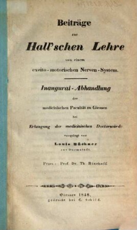 Beiträge zur Hall'schen Lehre von einem excito-motorischen Nerven-System