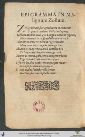 Epigramma In Malignum Zoilum