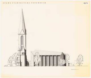 Evangelische Stadtkirche Pforzheim: Nordansicht 1:100 (vgl. Inv.Nr. 38070)