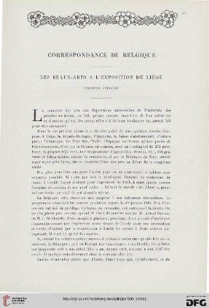 3. Pér. 34.1905: Les beaux-arts à l'exposition de Liège, 1 : correspondance de Belgique