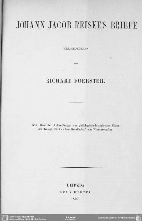 [Hauptbd.]: Johann Jacob Reiske's Briefe