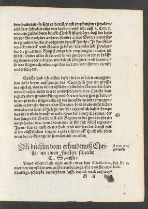 Imm büchlin vom erkandtnuß Christi/ an einen Fürsten/ schreibt C. S. also: