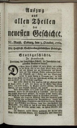 XL. Nachl. Coburg, den 3. October, 1761.