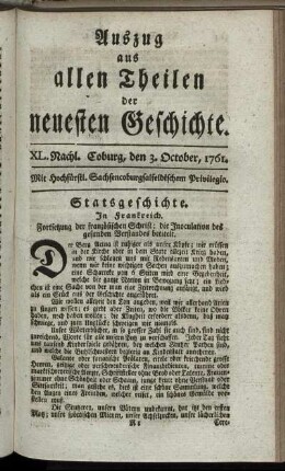 XL. Nachl. Coburg, den 3. October, 1761.