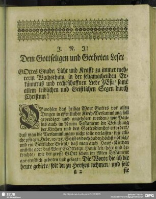 Vorrede an den Christlichen Leser