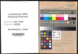 Entnazifizierung Jakob Breidenbach , geb. 19.06.1902 (Mechaniker)