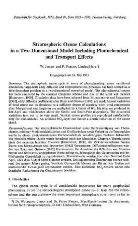 Stratospheric ozone calculations in a two-dimensional model including photochemical and transport effects