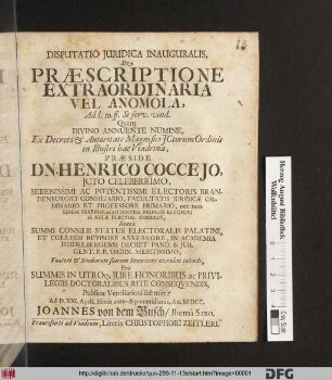 Disputatio Iuridica Inauguralis, De Praescriptione Extraordinaria Vel Anomola : Ad l. 10. ff. Si serv. vind.